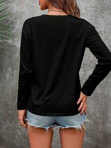 EMERY ROSE Women's Casual Loose Fit Crew Neck Long Sleeve T-Shirt, Versatile For Christmas - Black - View 2
