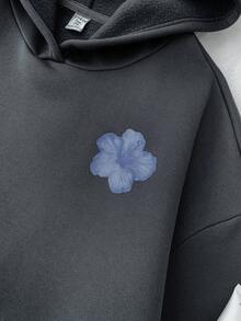 SHEIN 少女灰色休闲连帽运动衫，带口袋和十字设计，百搭长袖套头衫，适合女孩的秋冬服装 - 深灰色 - 查看 4