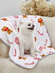PETSIN Cute Christmas White Candy Bear Print Warm Pet Blanket - White - View 1
