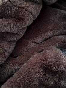 Auralis Plus Size Women's Autumn And Winter Fashion Casual Daily Brown Plush Splicing Black Mid-Length Waist Warm Coat,Women's Winter Clothes,Winter Outfits - Black - View 10