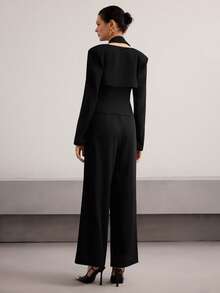 Heiryn 挂脖可变换束腰阔腿裤套装，百搭商务休闲套装 - 黑色 - 查看 6