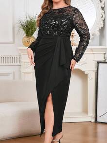 Modelyn Váy dài tay màu đen đính sequin cỡ lớn - màu đen - Xem 6