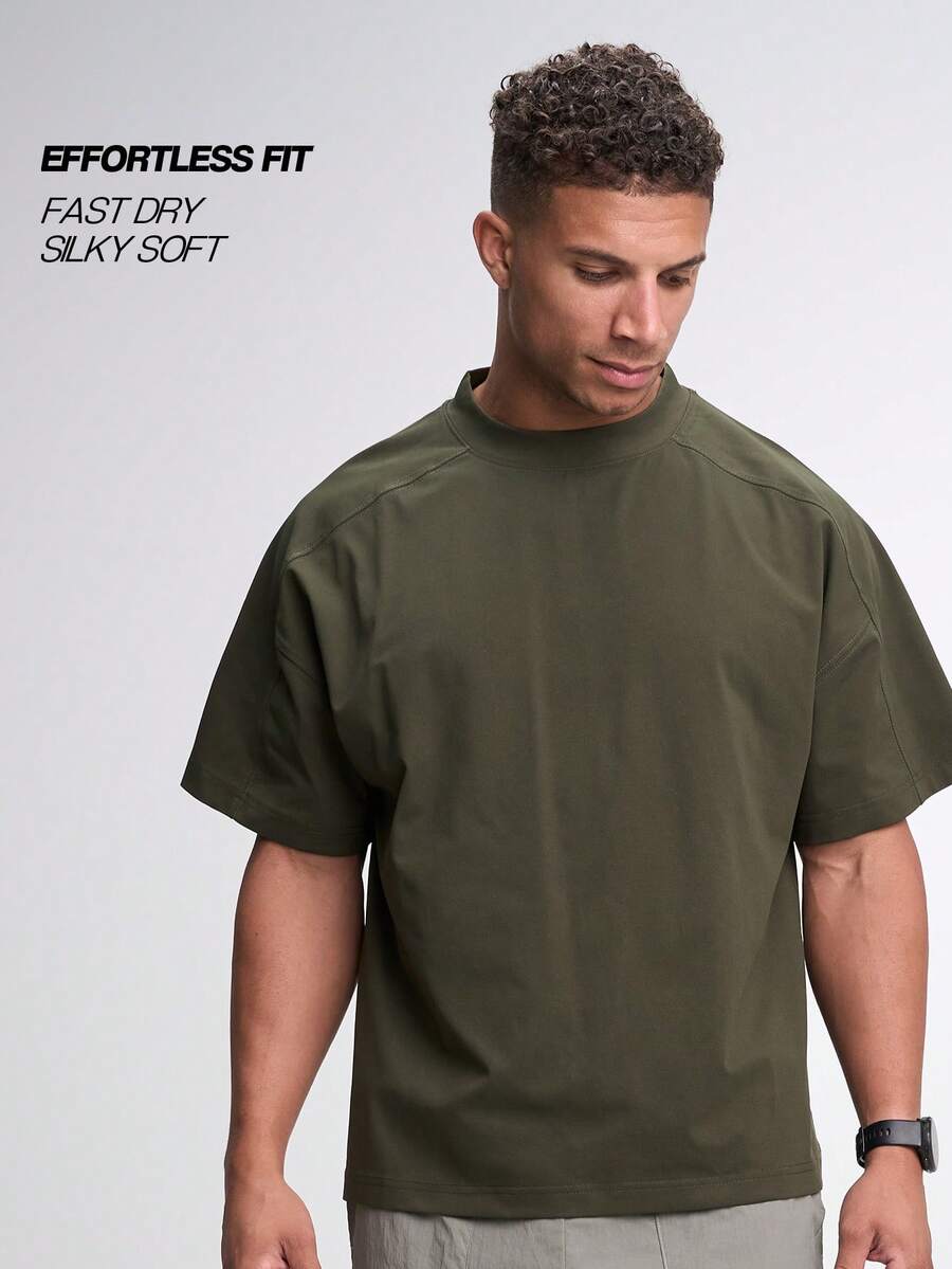 Camiseta deportiva casual y versátil con estampado de letras oversize para hombres - Verde militar - Ver 1