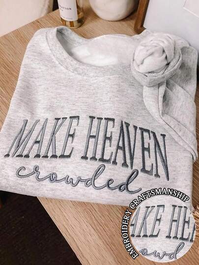 EMERY ROSE Plus Size Women Casual Loose Fit Letter Embroidered Crew Neck Long Sleeve Fleece Sweatshirt, Autumn/Winter