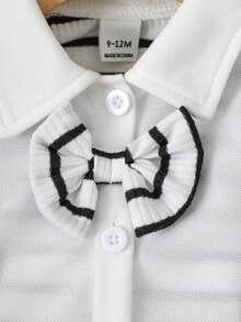 SHEIN Baby Boys Autumn New Arrival Two Pieces Look Jumpsuit, Gentleman Style With Cute Bear Pattern, Suitable For Outings And Gatherings - Black and White - View 9