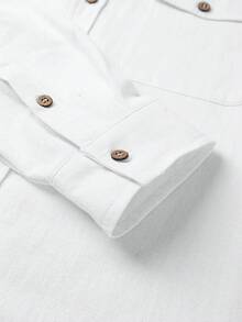 Manfinity Men's Single-Breasted Casual Loose White Plus Size Long Sleeve Shirt, Dual Pocket Design. Men's Casual Business White Shirt. Men's White Pocket Shirt. Men's White Button-Down Shirt. Casual Shirt With Two Pockets. Long Sleeve Style, Suitable For Men. Casual Outings, Business Commute, Can Be Worn Alone Or As A Layer, Boyfriend/Husband Gift, Anniversary Gift, Autumn Casual Shirt With Two Pockets Long Sleeve For Men - White - View 5