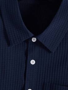 Manfinity Homme Plus Size Men's Plain Color Short Sleeve Single-Breasted Pocket Jacket - Royal Blue - View 6