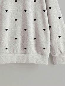 Resyla 秋季、返校季、冬季外套、百搭时尚黑色波点爱心印花套头卫衣、时尚达人必备、吸睛、图案设计、日常穿着、假日、女士长袖连帽卫衣 - 灰色 - 查看 4