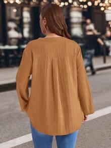 EMERY ROSE Áo cánh thường ngày tay cuộn cổ xẻ màu trơn cỡ lớn, quần áo mùa đông - trái cam - Xem 5