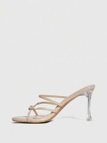 CUCCOO SZL Sandalias de tacón alto con puntera redonda, elegantes, con adornos de cristal y rayas en color albaricoque - Albaricoque - Ver 5