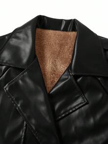 Ellevyn Women's Thermal Lined PU Leather Long Trench Coat, Autumn/Winter,Fall,Fall Clothes For Women - Black - View 11