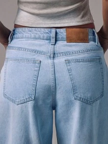 MUSERA Mid Waist Wide Leg Light Blue Wash Silver Button Detail Denim Jeans Mid Rise Casual Winter Night Out Back To School Office Work Date Night Core Denim Chic Spring Summer - Baby Blue - View 7