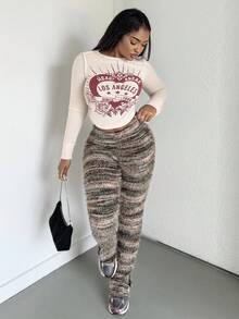 Alexandranx Quần ống loe họa tiết cạp chun đơn giản tại nhà - màu xanh lá - Xem 5