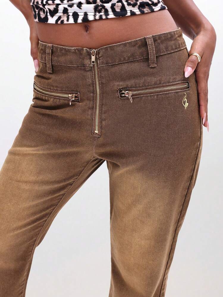 BABYPHAT Low Waist Bootcut Flare Jeans With Rhinestone Embellishments Wide Leg Denim Pants For Fall Winter