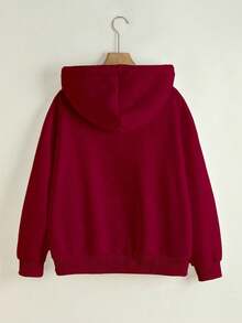 INAWLY Damen Große Größen Kapuzen-Reißverschluss-Sweatshirt, Buchstaben-Muster-Muster, lässige Jacke für Lehrer, Abschluss, Alltagstragen, Winteroberbekleidung und schick, Damen Große Größen Kapuzen-Langarm-Sweatshirt - Bordeaux - Übersicht 2