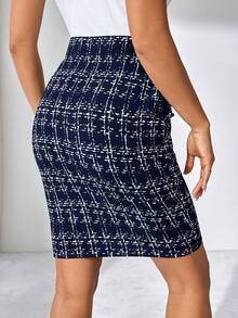 SHEIN Clasi Váy hè khóa kim loại bỏ túi hương thơm giả thanh lịch dành cho nữ, thích hợp mặc đi làm và thường ngày - Màu xanh hải quân - Xem 2