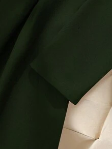 Franclia 女式优雅褶皱修身垂坠翻领单排扣高腰连衣裙，春秋 - 軍綠色 - 查看 4