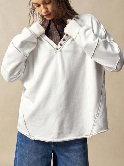 Bohemela 女式休闲纯色V领长袖宽松运动衫