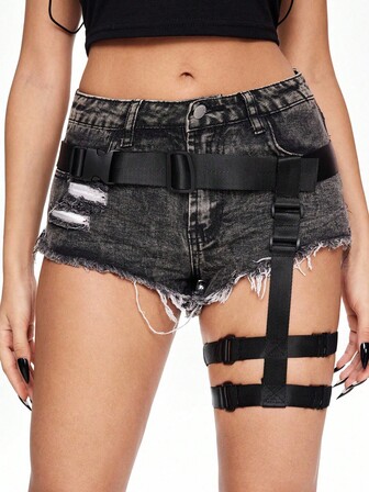 Goth 1 pieza Accesorio de falda/pantalones cortos de estilo gótico oscuro con banda elástica de doble capa de tela de lona negra para mujer, de uso versátil diario