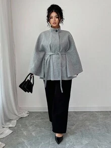 SHEIN Elenzya Elegant Large-Sized Women's Knitted Woolen Coat For Autumn And Winter