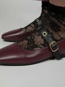Ballerinas mujer punta cuadrada con pulsera removible hebilla flats elegantes casual diferentes colores, con strap intercambiable, de piso, cómodas - Burdeos - Ver 3