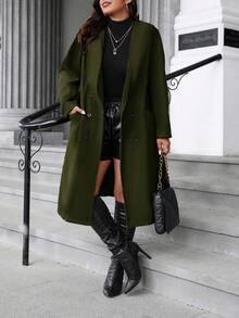 Easura Áo khoác trùm đầu tay dài hai hàng khuy trơn màu cỡ lớn dành cho nữ, mùa thu/đông - xanh quân đội - Xem 5