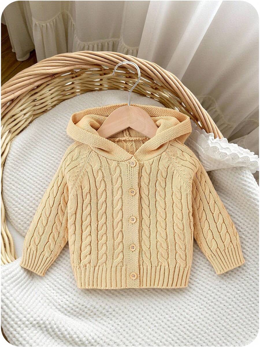 SHEIN Vintaside Kids 1pc Baby Boy Fashionable & Cute Hooded Cardigan With 3D Ear Design, Long Sleeve Top, Versatile For Spring, Autumn & Winter, Soft & Comfortable, Suitable For Daily Wear, Outings, Travel, Vacation, Home, Daycare, And Children's Play - Yellow - View 1