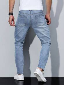 Manfinity Homme Men's Casual Slim Fit Pocket Jeans Streetwear Jeans - Light Wash - View 2