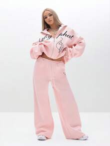 BABYPHAT Baggy Sweatpants For Casual Comfort Loungewear Wide Leg Drawstring Waist Pants - Pink - View 4