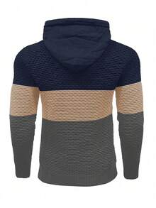 Manfinity Homme 男士撞色贴片连帽休闲长袖毛衣 - 彩色 - 查看 2