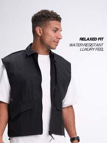 Men's Letter Print Zip Front Jacket Vest - Black - View 2