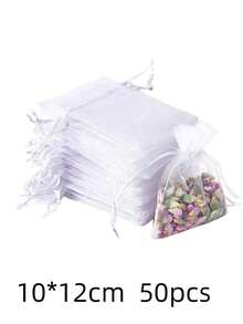 50 pezzi di sacchetti regalo in organza con cordini, perfetti per gioielli, caramelle, matrimoni, feste e confezioni per lo shopping online - Bianco - Visualizzare 12