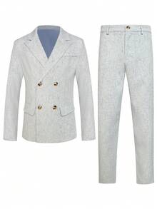 Manfinity Mode Men's Solid Color Minimalist Casual Long Sleeve Jacket And Pants Suit - Baby Blue - View 3