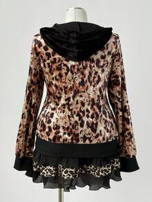 Sunspun Sweatshirt Ukuran Besar Motif Leopard Beludru dengan Warna Kontras - MultiWarna - View 2