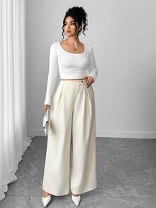 Elenzga Women's Fashionable & Elegant Oblique Placket Design Wide Leg Pants