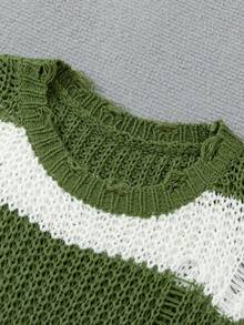 Manfinity EMRG Sweater Rajut Longgar Bergaris Kasual Pria dengan Kerah Bulat dan Bahu Jatuh, Musim Gugur/Dingin - MultiWarna - View 4
