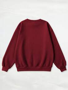 INAWLY 圣诞树图案印花时尚简约女式常规圆领羊毛长袖运动衫，送给朋友的礼物，秋冬 - 酒紅色 - 查看 2