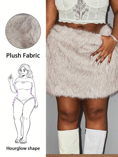Hourglow Christmas Plus Size Vintage Zip-Up Fluffy Skirt, Autumn