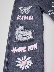 Tween Girls Elastic Waist Loose Printed Wide Leg Pants, Suitable For Street & Everyday Wear, Spring/Autumn - Multicolor - View 6