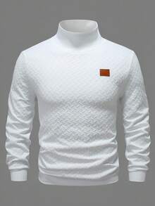 Manfinity Homme Men's Stand Collar Solid Color Long Sleeve Casual Embossed Pullover Sweatshirt - White - View 3
