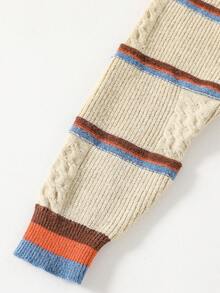 Jersey de punto básico con textura y contraste de color a rayas, jersey grueso de estilo coreano casual para niño y niña, otoño/invierno - Albaricoque - Ver 6