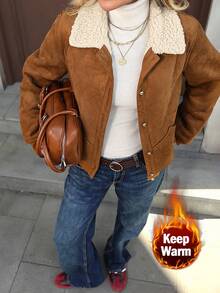 SHEIN LUNE Damen Lässig Fleece Taschen Fliegerjacke