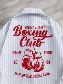 StoneGrade 复古美式拳击运动插画撞色条纹宽松短袖衬衫，常规版型