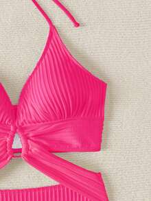 Swim Chiccia Bộ bikini crop top hở lưng gợi cảm, cổ chữ V sâu, phối vòng tròn màu đỏ hồng và bạc, kiểu dáng quyến rũ, thích hợp cho mùa Xuân/Hè 2026. - Màu Hồng Tươi - Xem 6