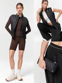 GLOWMODE Packable Thermal Warm Lined Slim Fit Reflective Logo Down Vest With Side Pockets Running Workout Winter - Black - View 9