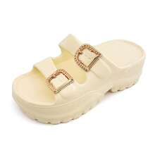 ​​Sandalias para mujer estilo coreano multiusos - Diseño minimalista con doble hebilla, plataforma antideslizante de EVA para aumentar estatura​​ - Blanco - Ver 4