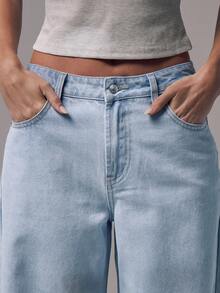 MUSERA Mid Waist Wide Leg Light Blue Wash Silver Button Detail Denim Jeans Mid Rise Casual Winter Night Out Back To School Office Work Date Night Core Denim Chic Spring Summer - Baby Blue - View 3