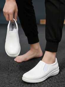 Zapato on para hombre de piel suave, punta redonda, sin cordones, tacón bajo, estilo formal para oficina y diario - Blanco - Ver 1