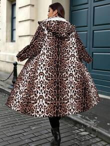 EMERY ROSE Plus Size Women's Leopard Print Padded Coat - Multicolor - View 2