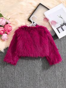 Elladie kids Girls Fashionable Faux Fur Trim Vest Jacket, Elegant Casual Outerwear For Autumn/Winter